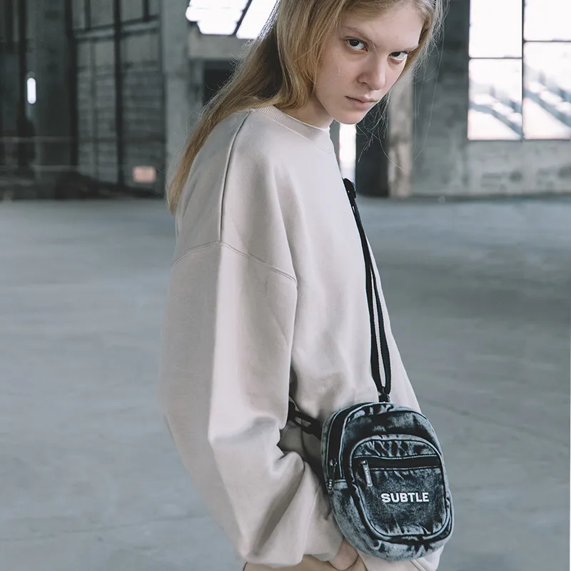 Subtle Cotton Shoulder Bag, Crossbody Bag Unisex Star Cloud Black/Berry Blue-3