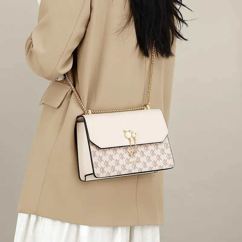 Simvay Clos PVC With Synthetic Leather Shoulder Bag, Crossbody Bag, Small Square Bag Small Size Women's Ecru-6