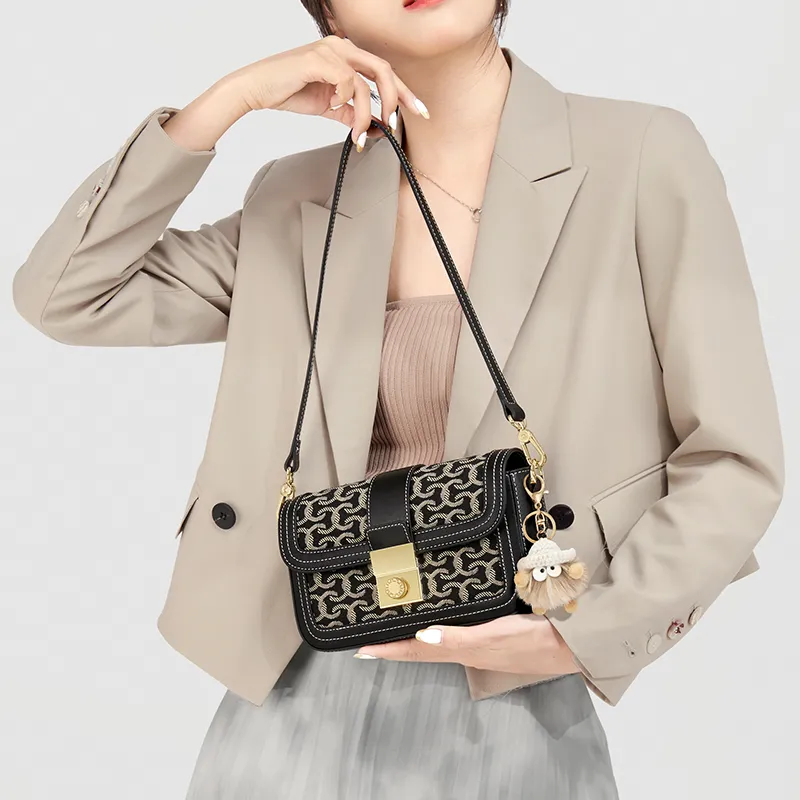 Simvay Clos Fabric Blend Microfiber Shoulder Bag Small Size Women's Diamond Pattern Brown/Diamond Pattern Black/Black-8