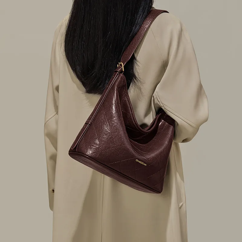 Simvay Clos Cow Leather Patchwork Synthetic Leather Bucket Bags Shoulder Bags Regular Women's Dark Brown/Black-3