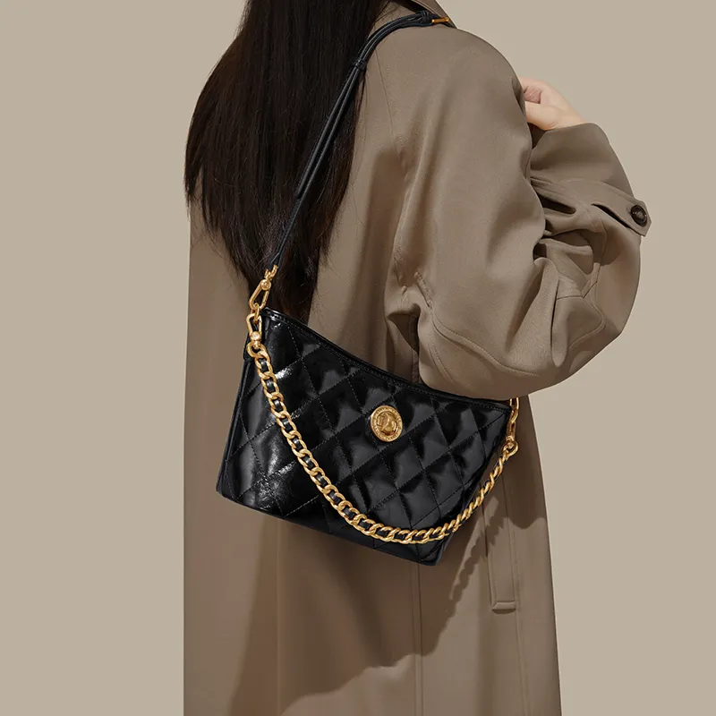 Simvay Clos Cow Leather Patchwork Synthetic Leather Shoulder Bag Crossbody Bag Women's Black/White-1