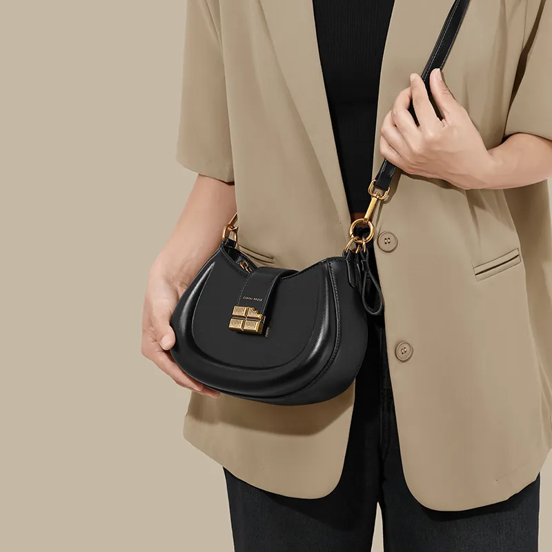Simvay Clos PU Saddle Bag Shoulder Bag Crossbody Bag Handbag Small Size Women's Ecru/Brown/Black-24