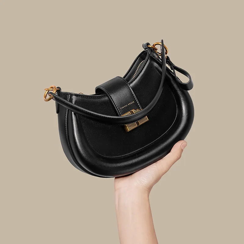 Simvay Clos PU Saddle Bag Shoulder Bag Crossbody Bag Handbag Small Size Women's Ecru/Brown/Black-23