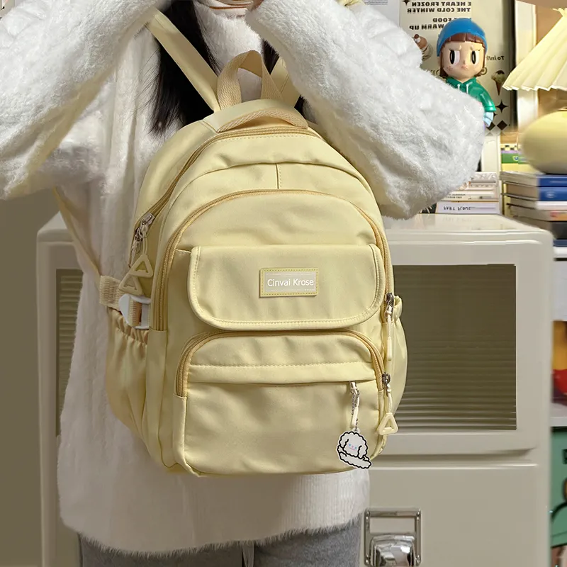 Simvay Clos Fabric Backpack Large Size Women's Custard-7