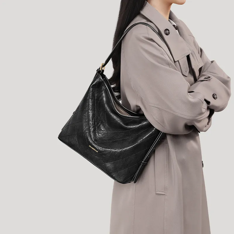 Simvay Clos Cow Leather Patchwork Synthetic Leather Bucket Bags Shoulder Bags Regular Women's Dark Brown/Black-8