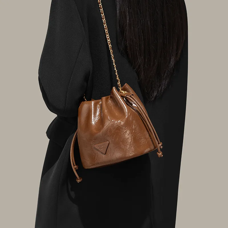 Simvay Clos Cow Leather Shoulder Bag Crossbody Bag Bucket Bag Small Size Women's Black/Brown/White-6