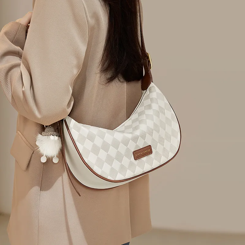 Simvay Clos Cow Leather With Synthetic Leather Crossbody Bag Dumpling Bag Small Size Women's Ecru-3