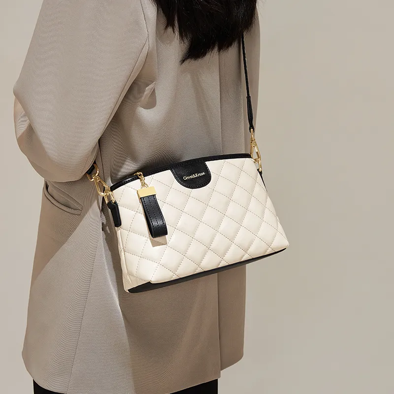 Simvay Clos Cow Split Leather With Synthetic Leather Shoulder Bag Crossbody Bag Small Size Women's White-3