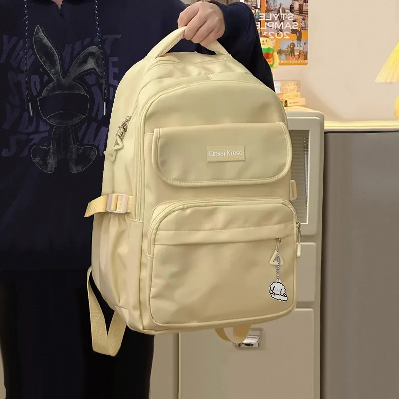 Simvay Clos Fabric Backpack Large Size Women's Custard-5