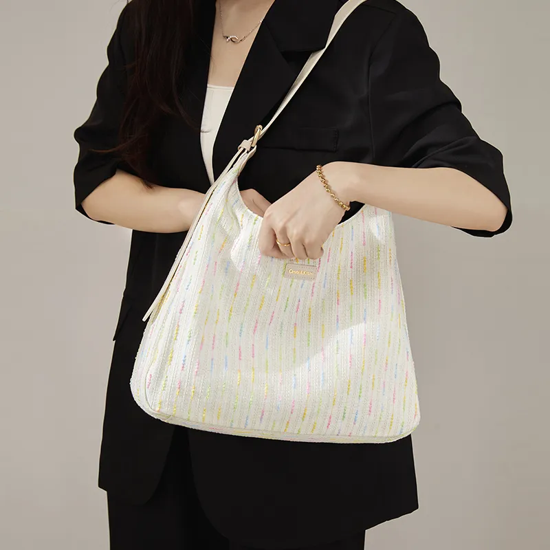 Simvay Clos Fabric With Synthetic Leather Shoulder Bag Crossbody Bag Tote Women's Ecru-7