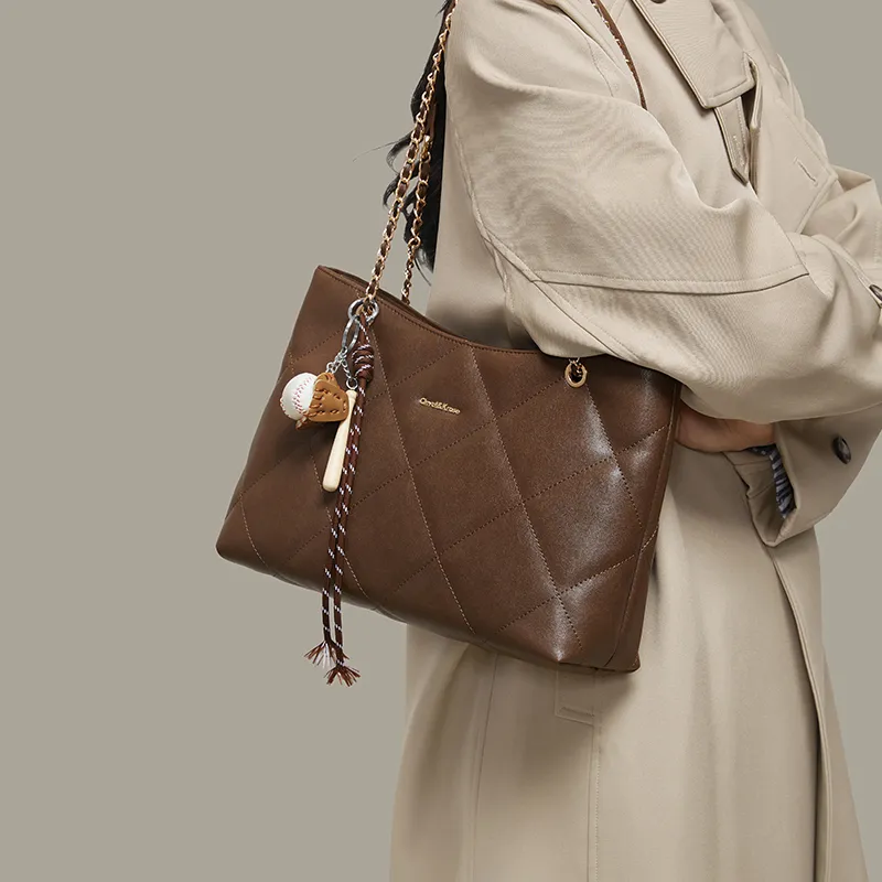 CinvaiKrose Synthetic Leather Shoulder Bag Crossbody Bag Tote Large Size Women's Coffee/Black-3