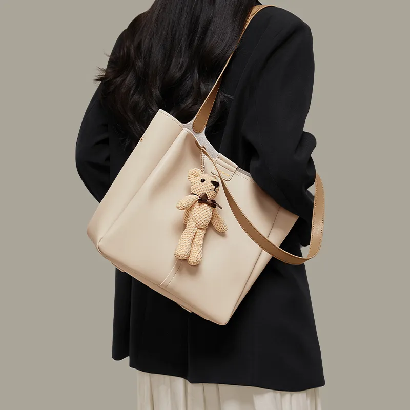 CinvaiKrose Cow Leather Handbag, Tote Bag, Tote Bag, Shoulder Bag Tubas Women's Cream-3
