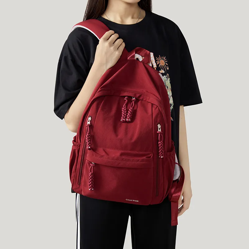 Simvay Clos Fabric Backpack Large Size Women's Burgundy-7