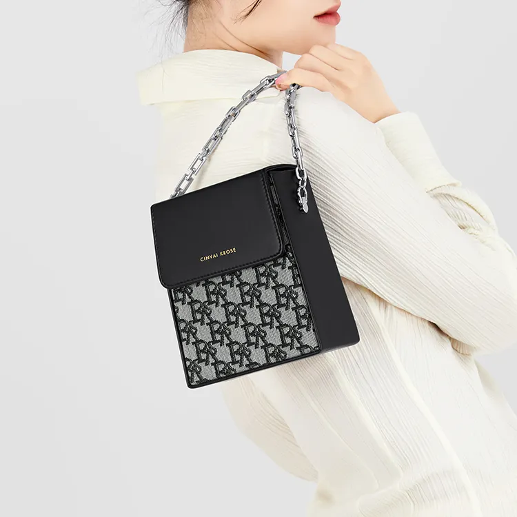 Simvay Clos Cow Split Leather Shoulder Bag Crossbody Bag With Cell Phone Pouch Mini Women's Black-3