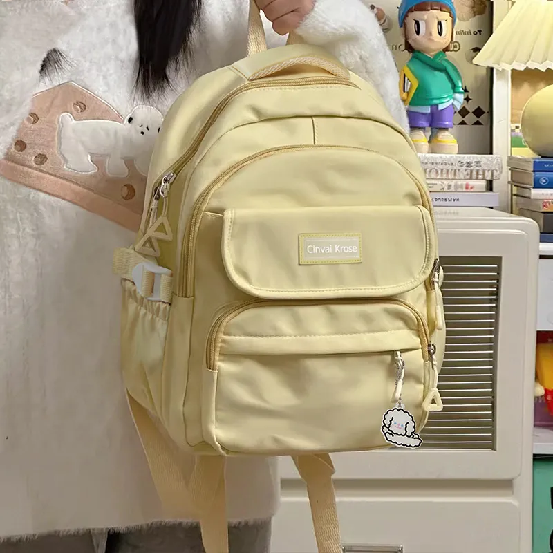 Simvay Clos Fabric Backpack Large Size Women's Custard-6