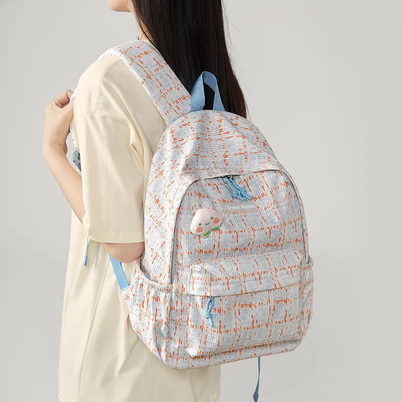 Simvay Clos Fabric Backpack Backpack Travel Bag Hiking Bag Large Size Women's Light Blue-6