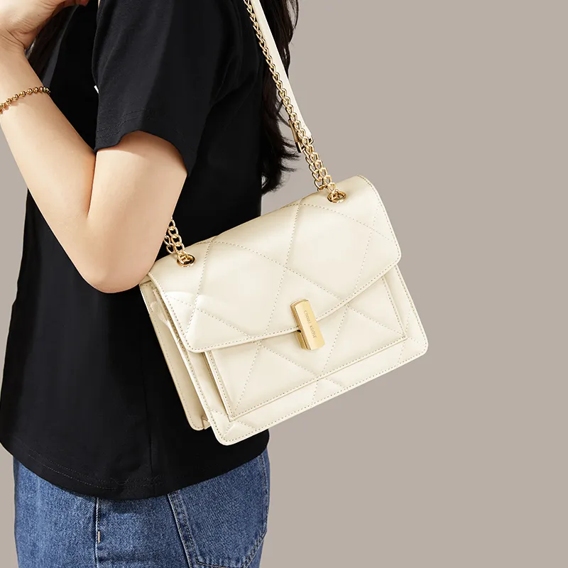 CinvaiKrose Cow Leather With Synthetic Leather Shoulder Bag, Crossbody Bag Women's White/Black-3