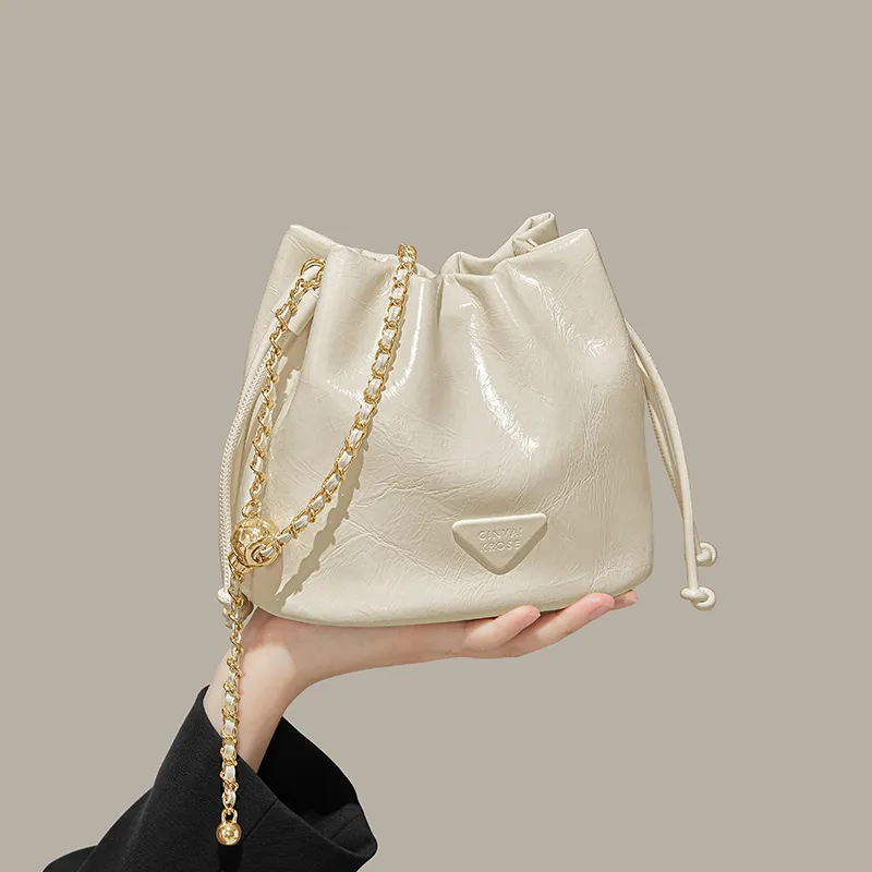 Simvay Clos Cow Leather Shoulder Bag Crossbody Bag Bucket Bag Small Size Women's Black/Brown/White-12