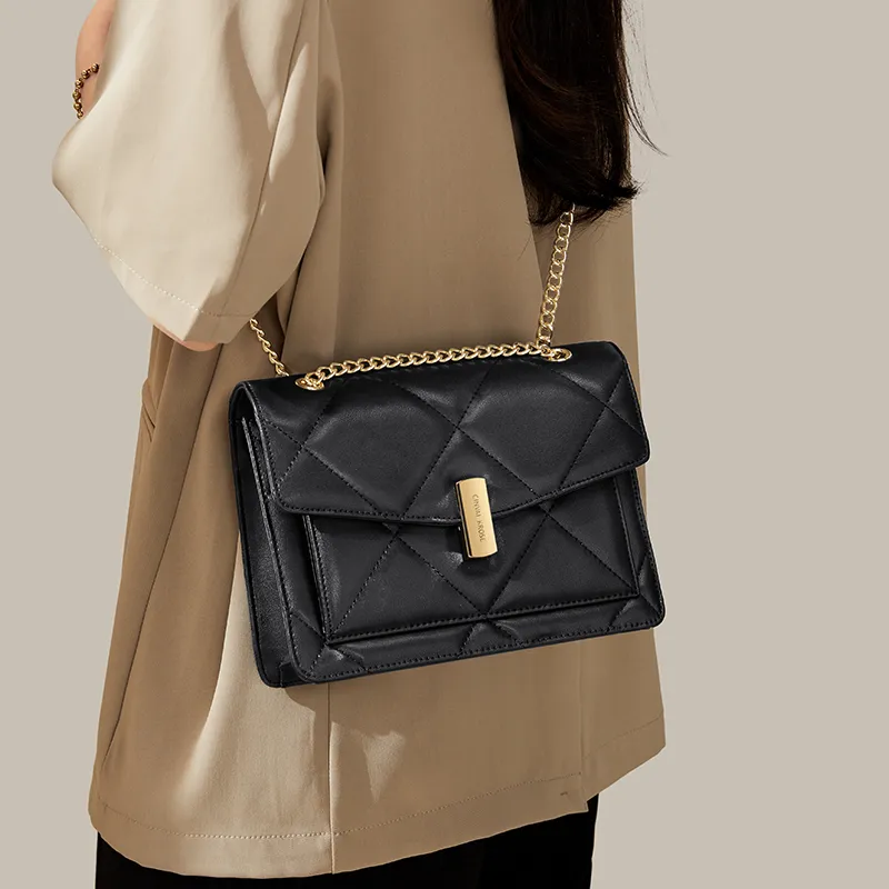 CinvaiKrose Cow Leather With Synthetic Leather Shoulder Bag, Crossbody Bag Women's White/Black-10