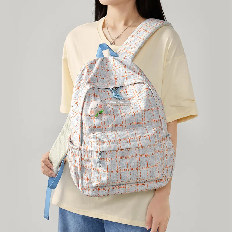 Simvay Clos Fabric Backpack Backpack Travel Bag Hiking Bag Large Size Women's Light Blue-7