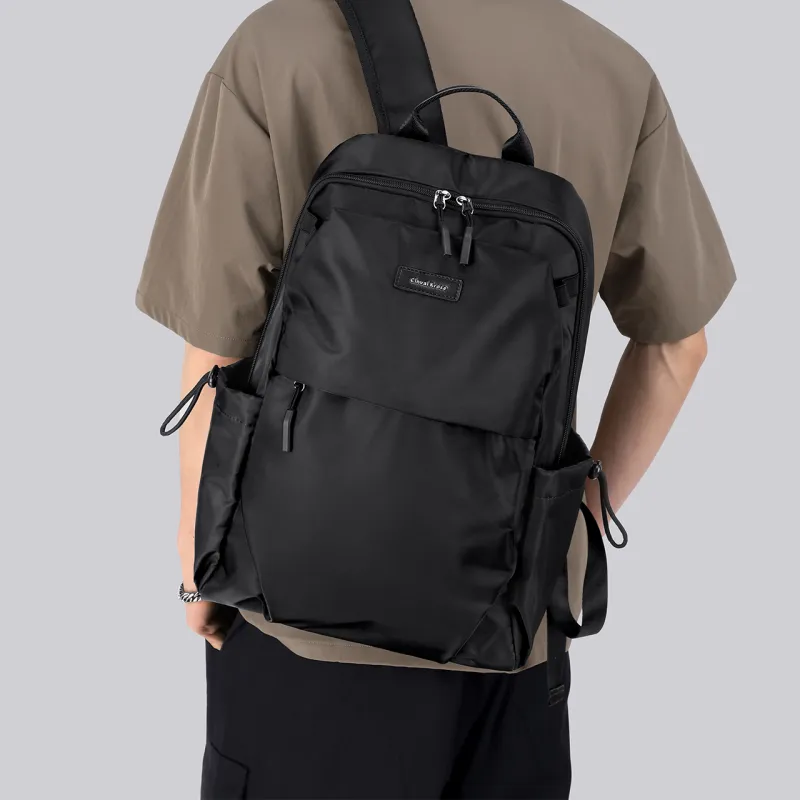 CinvaiKrose Fabric With Synthetic Leather Backpack Large Size Men's Midnight Black-5