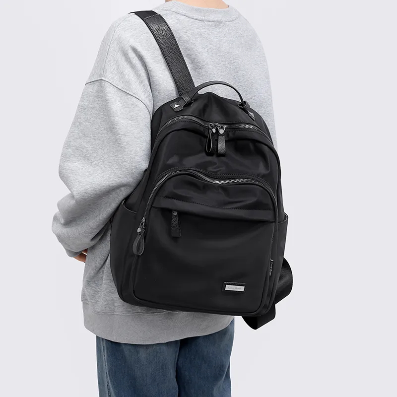 Simvay Clos Fabric With Synthetic Leather Backpack Travel Backpack Laptop Bag Medium Size Women's Black-3