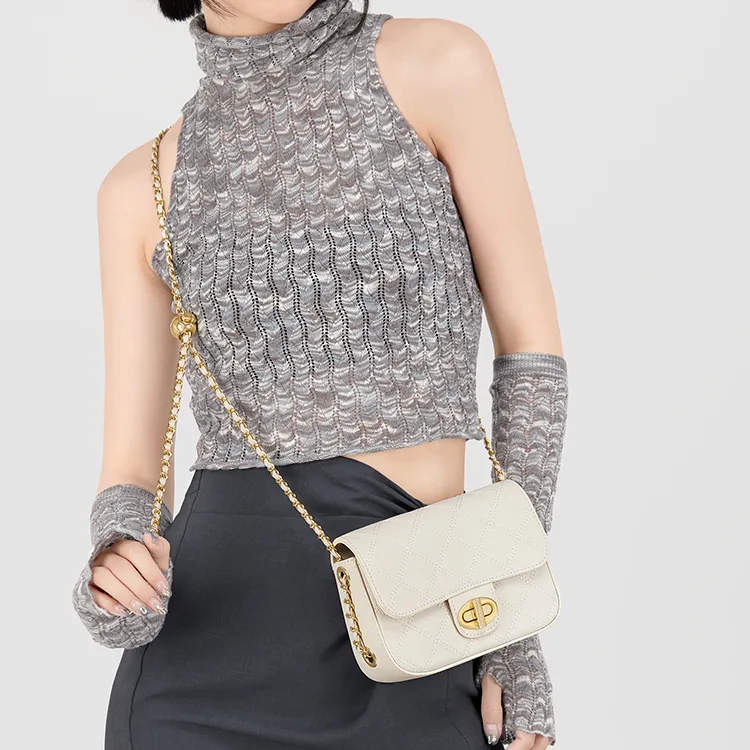 Simvay Clos Cow Leather With Microfiber Shoulder Bag Trumpets Women's White Diamond Pattern-8