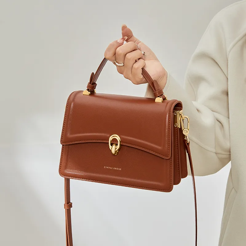 Simvay Clos Cow Leather With Synthetic Leather Shoulder Bag Crossbody Bag Handbags Small Size Women's Brown/Black-6