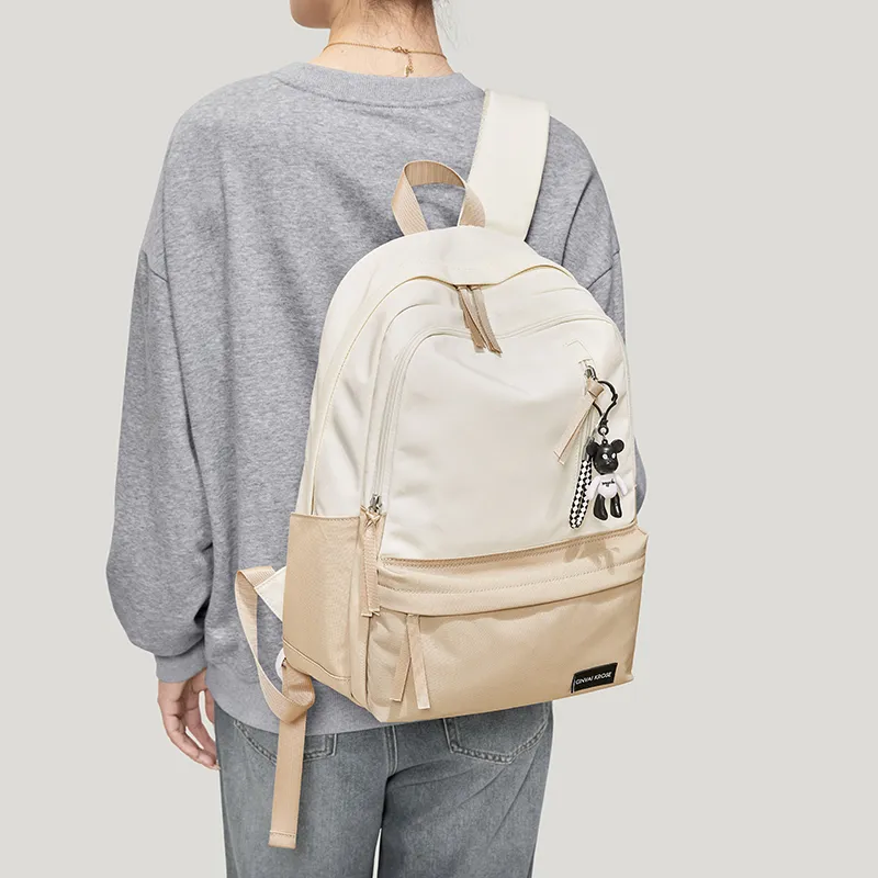 Simvay Clos Fabric Backpack Canvas Bag Backpack Large Size Women's Ecru-7