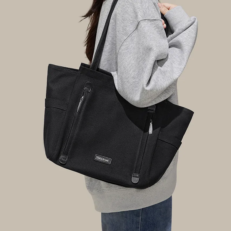 CinvaiKrose Fabric, Synthetic Leather Tote Bag, Shoulder Bag Tubas Women's Beige Apricot/Black-13