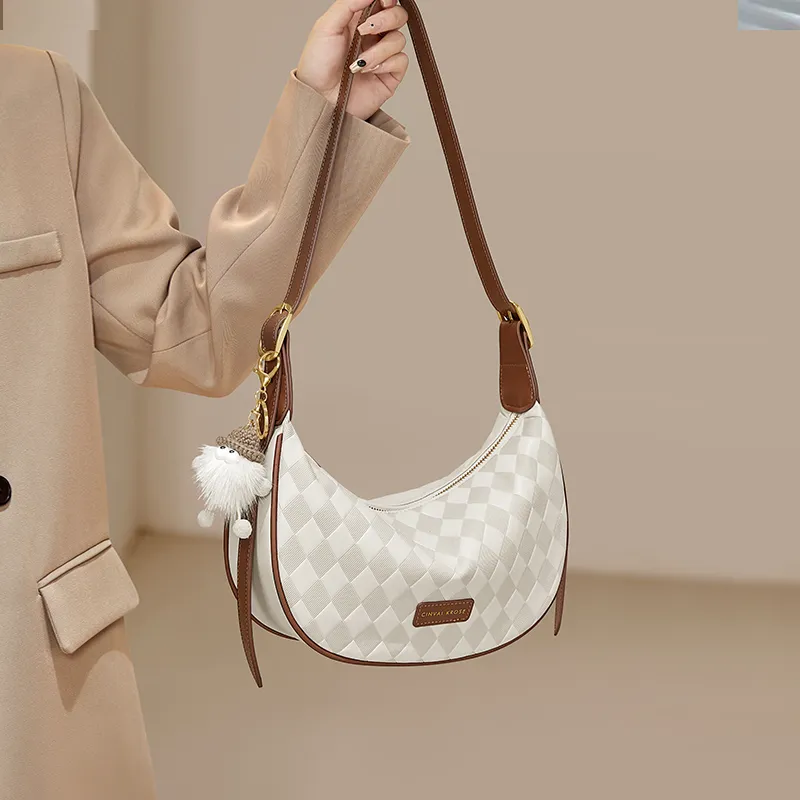 Simvay Clos Cow Leather With Synthetic Leather Crossbody Bag Dumpling Bag Small Size Women's Ecru-4