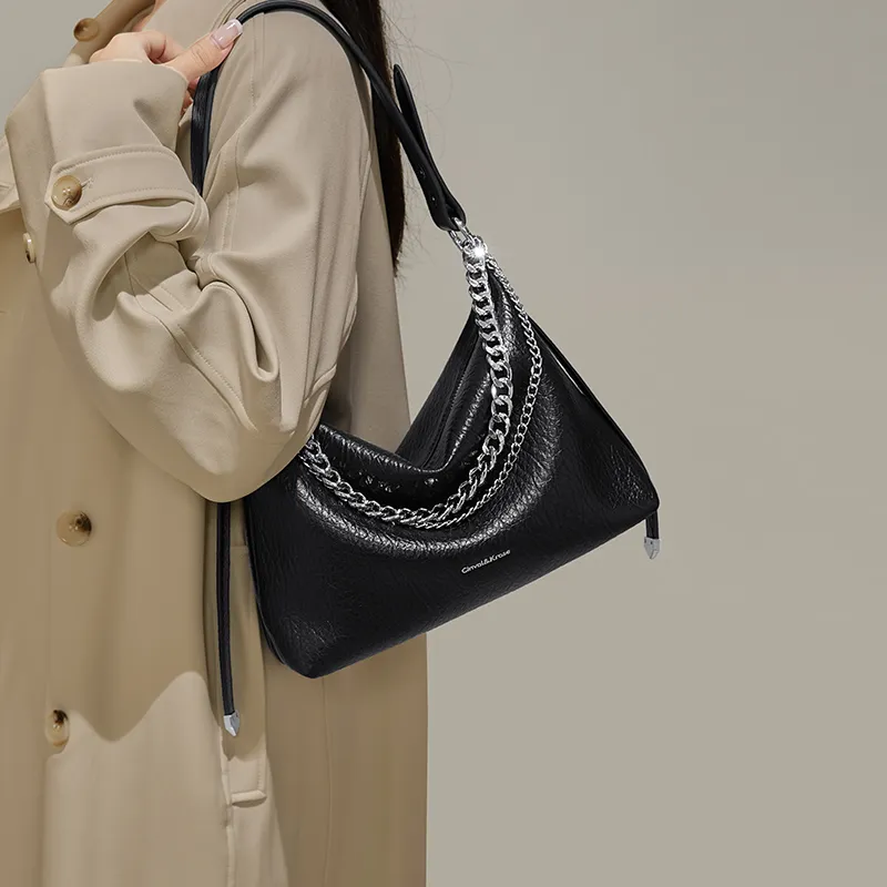 Simvay Clos Cow Leather With Synthetic Leather Shoulder Bag Crossbody Bag Small Size Women's Black/Gray White-2