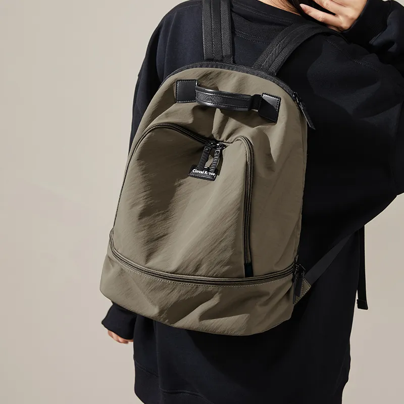CinvaiKrose Fabric Backpack Large Size Unisex Khaki-5