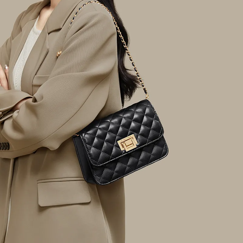 Simvay Clos Cow Leather Patchwork Synthetic Leather Shoulder Bag Crossbody Bag Medium Size Women's Black/Ecru-1