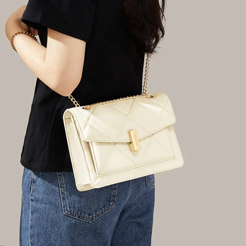 CinvaiKrose Cow Leather With Synthetic Leather Shoulder Bag, Crossbody Bag Women's White/Black-1