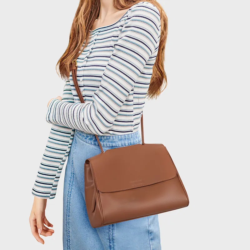 CinvaiKrose Cow Leather With Microfiber Shoulder Bag, Crossbody Bag, Handbag, Tote Medium Size Women's Brown-6