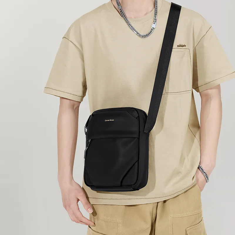 CinvaiKrose Fabric Urban Techwear Messenger Bag Shoulder Bag Crossbody Bag Small Size Men's Black-2