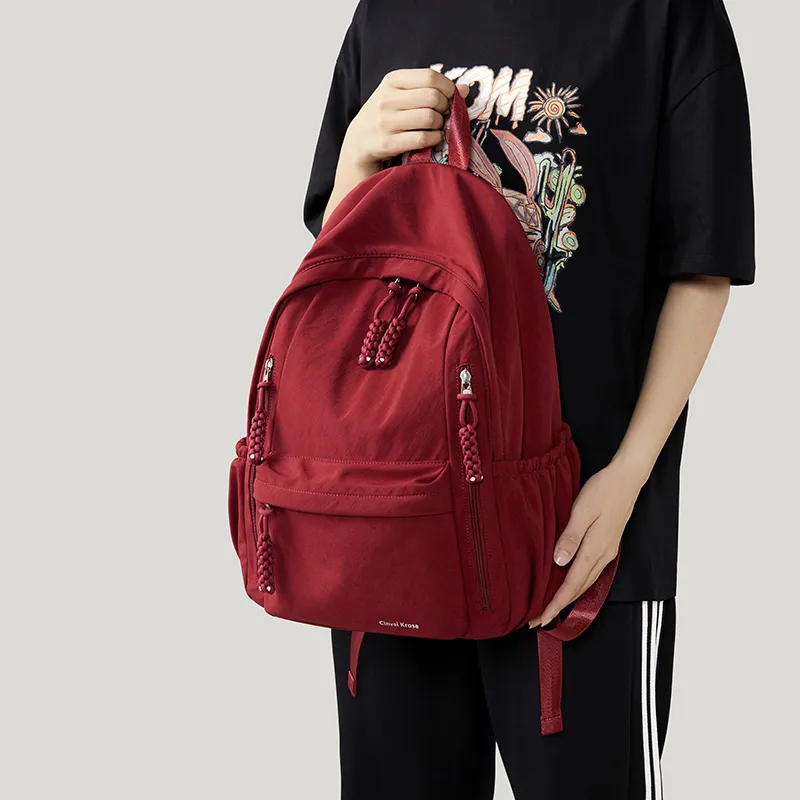 Simvay Clos Fabric Backpack Large Size Women's Burgundy-5