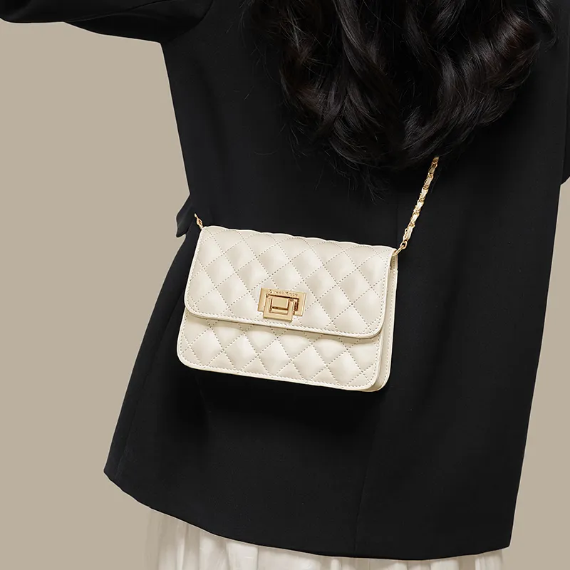 Simvay Clos Cow Leather Patchwork Synthetic Leather Shoulder Bag Crossbody Bag Medium Size Women's Black/Ecru-7