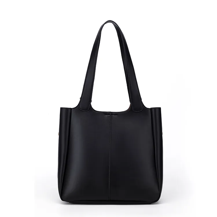 Simvay Clos Cow Leather Shoulder Bag Portable Tote Tote Shopping Bag Large Size Women's Classic Cool Black-2
