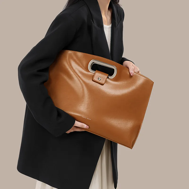 Simvay Clos Synthetic Leather Handbags Briefcases Large Size Women's Brown-1
