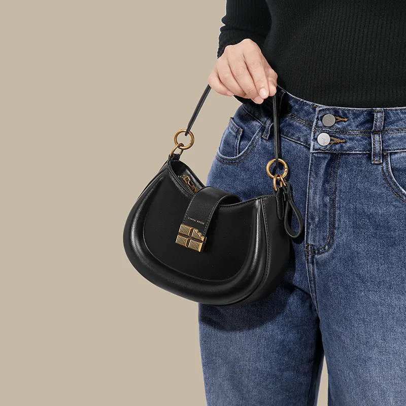 Simvay Clos PU Saddle Bag Shoulder Bag Crossbody Bag Handbag Small Size Women's Ecru/Brown/Black-21