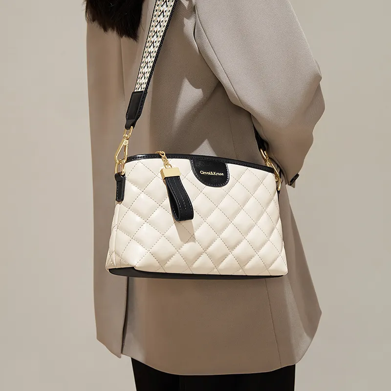 Simvay Clos Cow Split Leather With Synthetic Leather Shoulder Bag Crossbody Bag Small Size Women's White-6