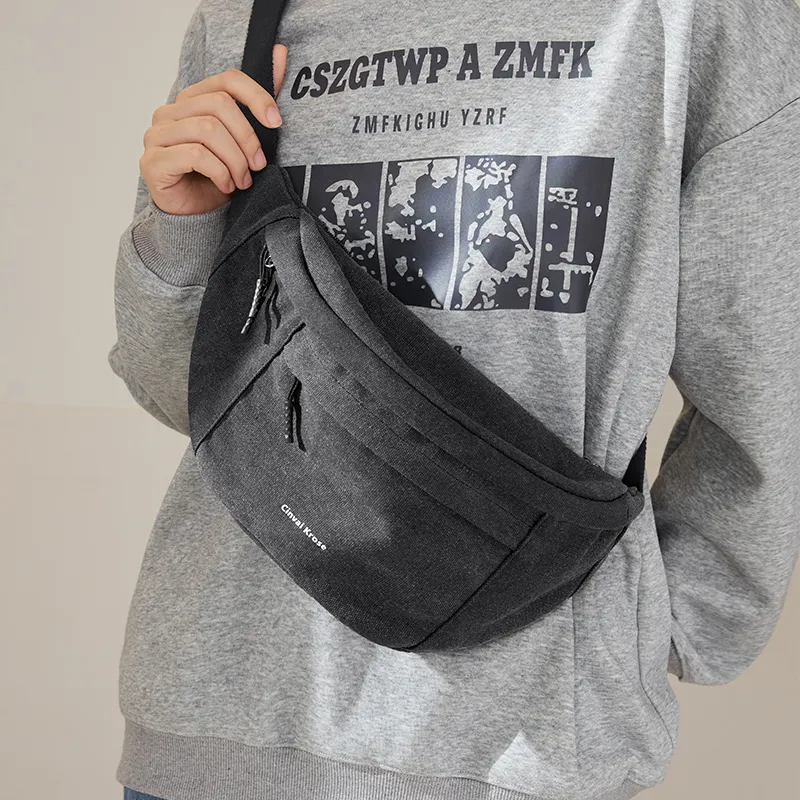 Simvay Clos Fabric Shoulder Bag Crossbody Bag Sling Bags Small Size Unisex Black/Ecru-5