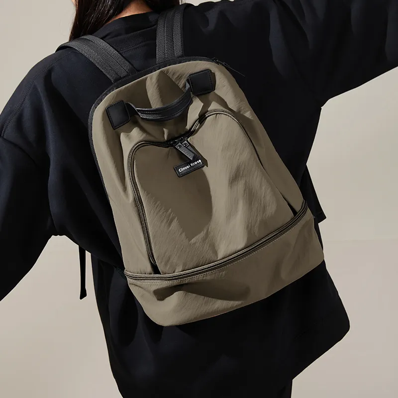 CinvaiKrose Fabric Backpack Large Size Unisex Khaki-3