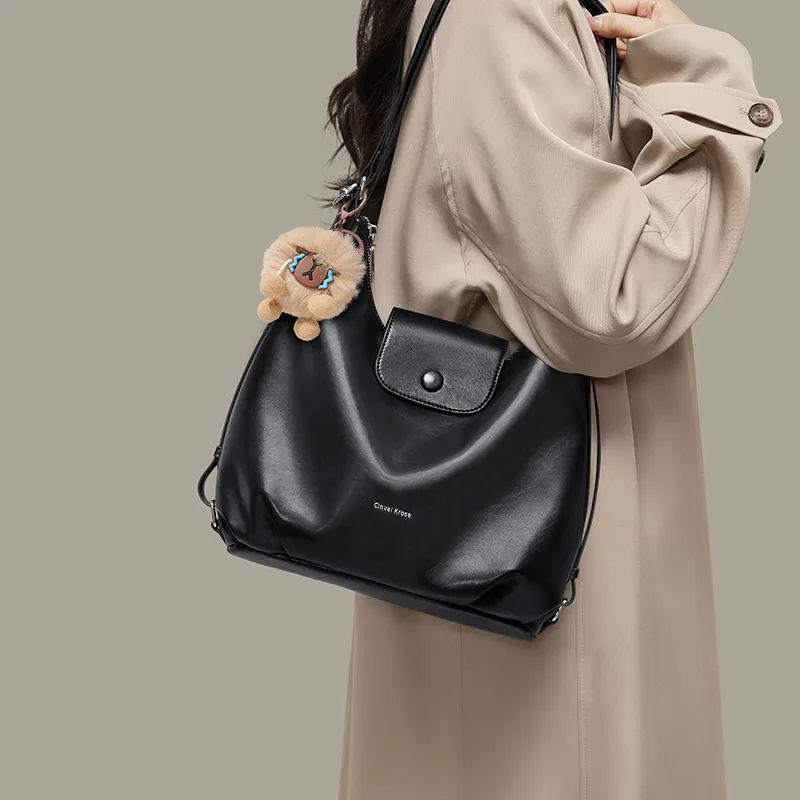 CinvaiKrose Synthetic Leather Shoulder Bag, Handbag, Tote Bag, Backpack Medium Size Women's Black/Coffee/Ecru-1
