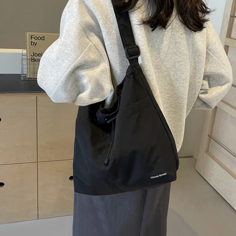 CinvaiKrose Fabric Shopping Bag Tote Bag Shoulder Bag Large Size Women's Ecru/Black-10