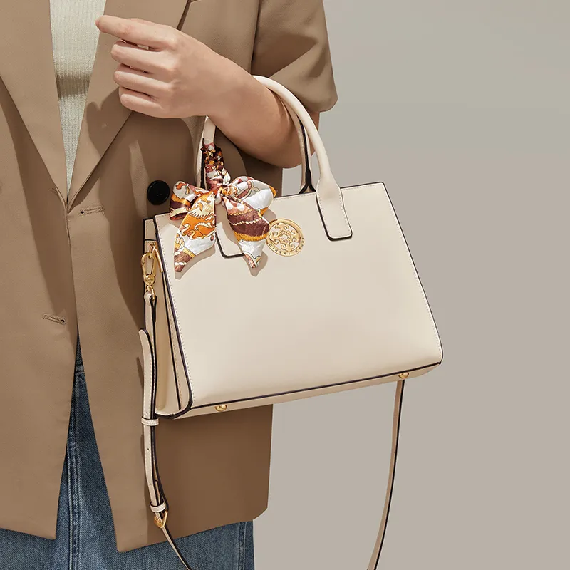 Simvay Clos Synthetic Leather Handbags Shoulder Bag Crossbody Bag Medium Size Women's Cream White-5