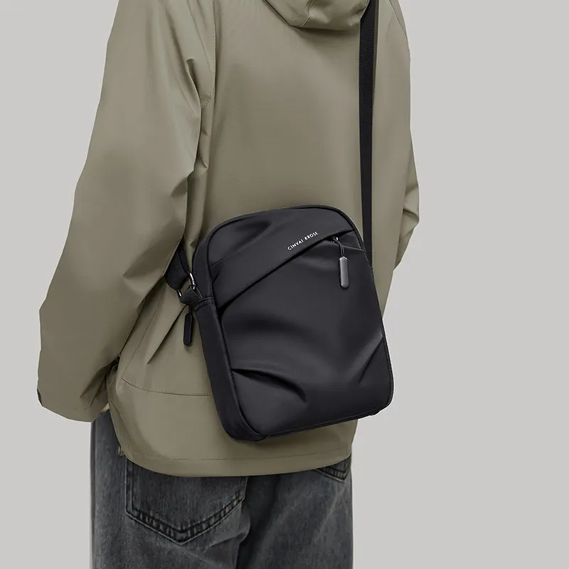 Simvay Clos Fabric One Shoulder Urban Techwear Messenger Crossbody Bag Small Size Men's Black-4