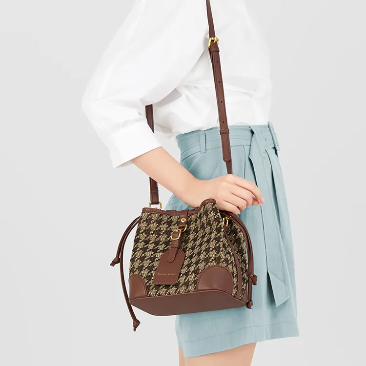 Simvay Clos Fabric With Microfiber Synthetic Leather Bucket Bag, Crossbody Bag, Shoulder Bag Regular Women's Brown-4